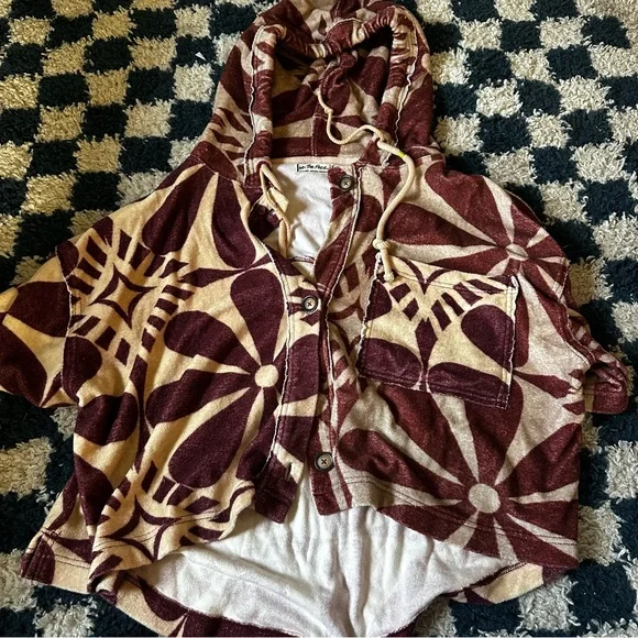 Free People We The Free Terry Cardi Hoodie Pullover Top Printed Slouchy xl - Picture 4 of 6